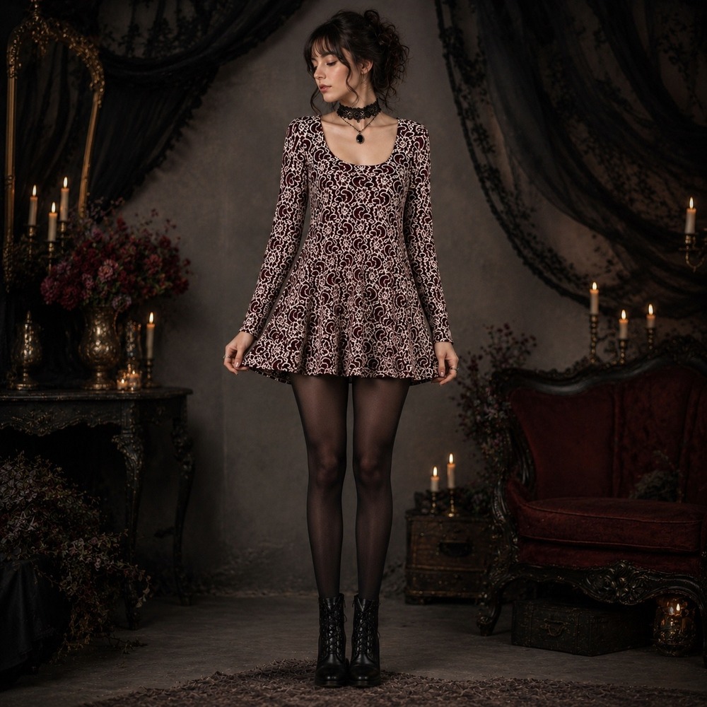Show Me Your Mumu Lace Swing Tunic Mini Mini Dress Women's M Burgundy Floral